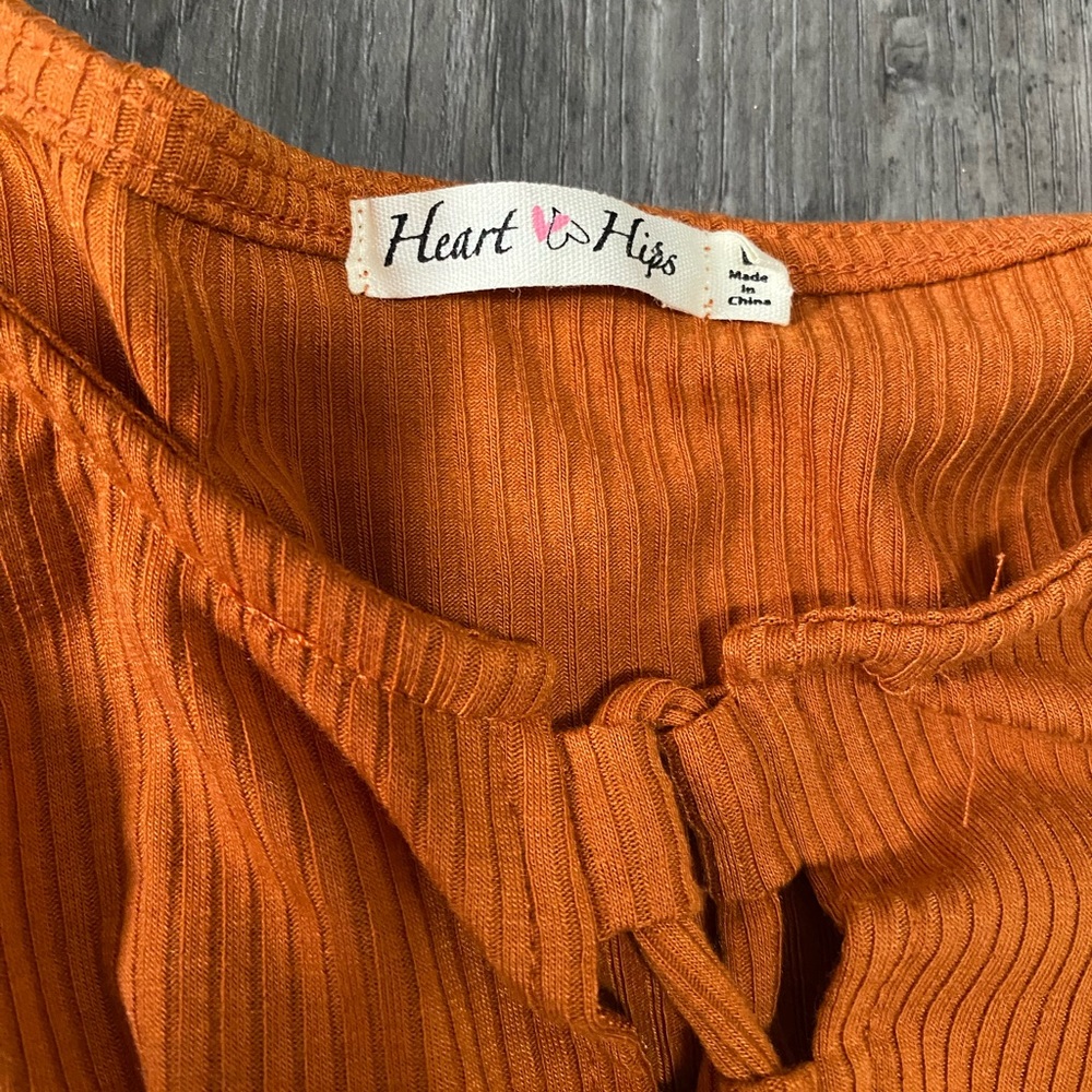 Heart & Hips Brown Long Sleeve Cropped Women's Top Size Large - Picture 3 of 5